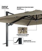 Boyel Living 10 ft. 360 B0; Rotation Square Cantilever Patio Umbrella with Base and Led Light