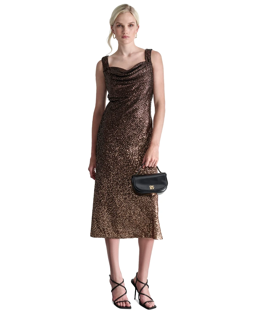 Dkny Petite Cowl-Neck Sleeveless Sequin Midi Dress