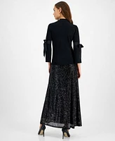 Anne Klein Womens Mock Neck Tie Sleeve Sweater Sequin Maxi Skirt