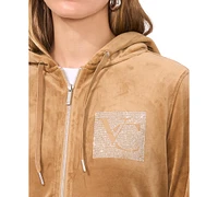 Vince Camuto Women's Velour Rhinestone-Logo Hoodie