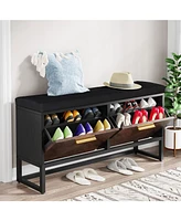 Tribesigns Shoe Storage Bench with Seat Cushion, Entryway Shoe Bench with 2 Flip Drawers, Hallway Bench with Shoe Storage Cabinet, Hidden Shoes Organi