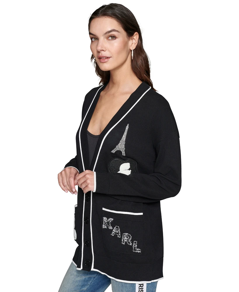 Karl Lagerfeld Paris Women's Embellished Varsity Cardigan