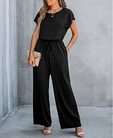 Cupshe Women's Black Off-Shoulder Straight Leg Jersey Jumpsuit