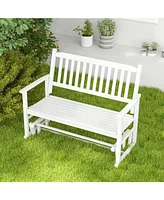 Givimo 2 Seats Outdoor Glider Bench with Armrests and Slatted Seat-White