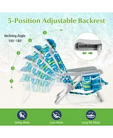 Givimo Foldable Backpack Beach Chair with Cup Holder and Storage Pockets for Outdoor-Blue and Green