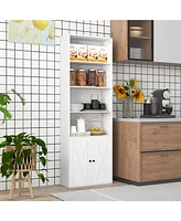 Sugift 71 Inch Freestanding Bookshelf with 6 Shelves and 2-Door Cabinet-White
