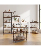 Gymax 2PCS 5-Tier Multipurpose Display Rack Freestanding Bookshelf w/ Metal Frame Walnut