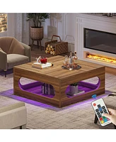 Tribesigns 43-Inch Coffee Table with Led Light, Square Coffee Table with Storage, Wood Cocktail Table, Farmhouse Center Table for Living Room Home Off