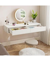 Tribesigns Makeup Vanity Desk with 2 Drawers, Modern White Computer Desk with Acrylic Legs, Vanity Dressing Table for Bedroom (without Mirror)