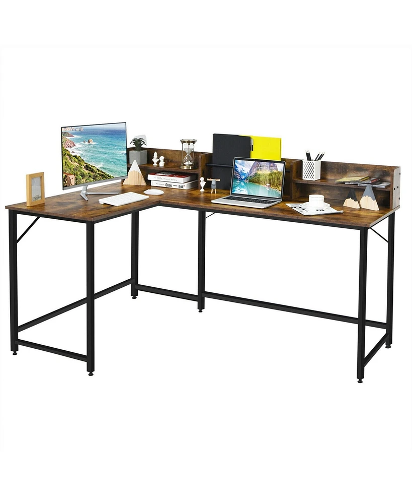 Gymax 65.5'' L-shaped Computer Desk Home Office Corner Table w/Bookshelf Rustic