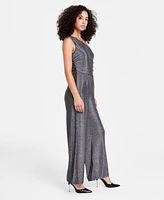 Bar Iii Women's One-Shoulder Metallic Wide-Leg Jumpsuit, Created for Macy's