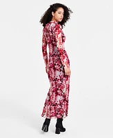 Bar Iii Women's Printed Mock-Neck Long-Sleeve Midi Mesh Dress, Created for Macy's