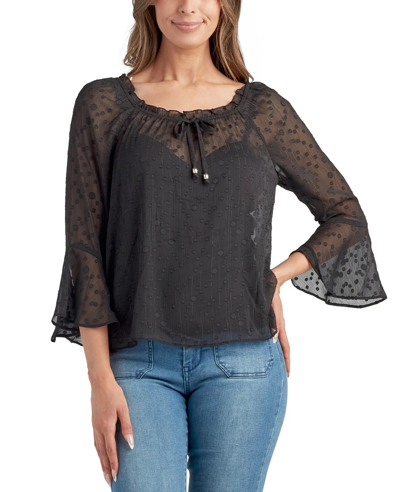 Bcx Juniors' Round-Neck Flare-Sleeve Blouse