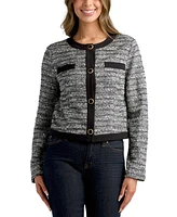 Bcx Juniors' Boucle Crop Button-Front Long-Sleeve Jacket