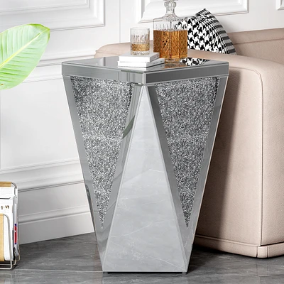 Streamdale Furniture 13.8" Mirrored End Table with Crushed Diamonds