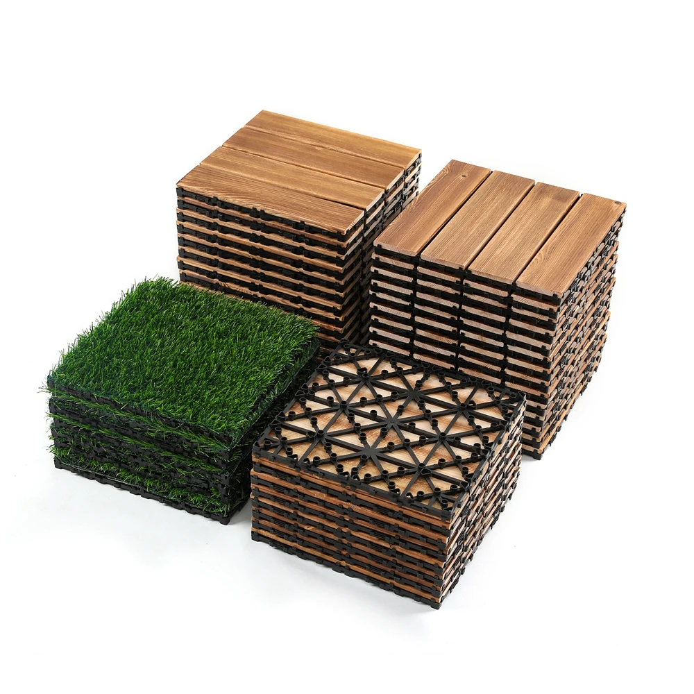 Simplie Fun 36pcs Diy Wood-Plastic Floor Tiles for Outdoor Spaces