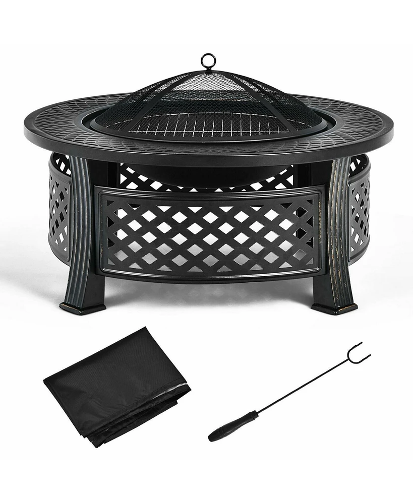 Inolait Outdoor Fire Pit with Bbq Grill and High-temp Resistance Finish