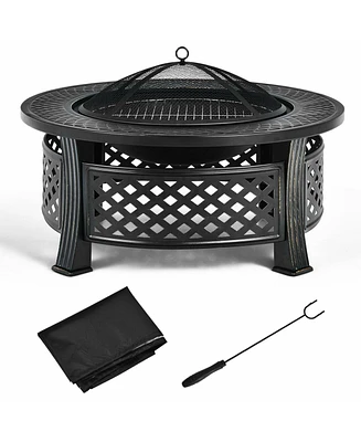 Inolait Outdoor Fire Pit with Bbq Grill and High-temp Resistance Finish