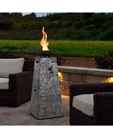 Inolait 48 Inch Propane Fire Bowl Column with Lava Rocks and Pvc Cover-Gray