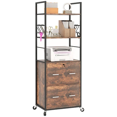 Simplie Fun 2 Drawer Mobile File Cabinet with Lock & Hanging Bar, Rustic Brown