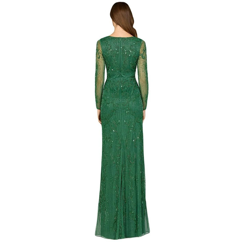 Lara Women's Elegant Long Sleeve Beaded Gown