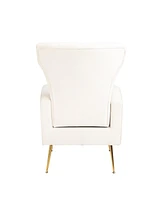 Streamdale Furniture White Velvet Wingback Accent Chair with Gold Legs