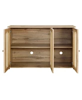Retro 3-Door Sideboard with Rattan Doors and Metal Handles