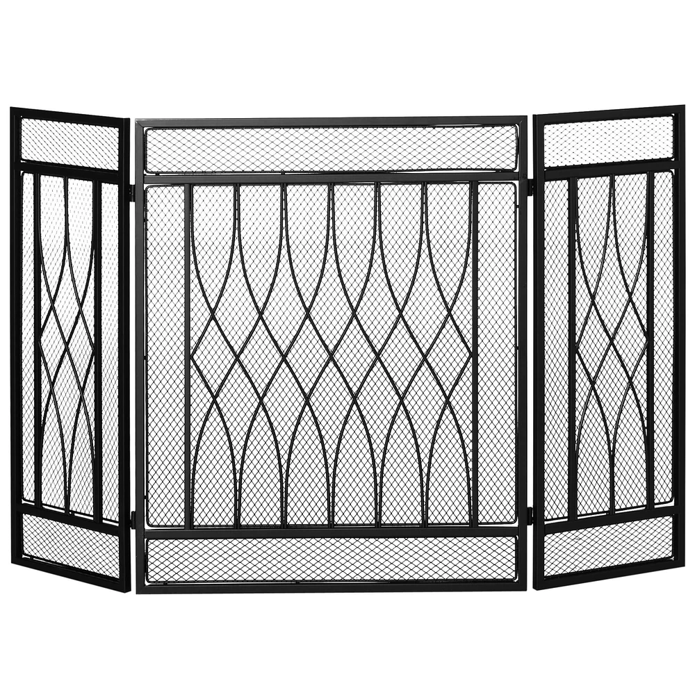 Simplie Fun 3-Panel Fireplace Screen with Metal Mesh