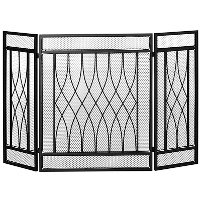 Simplie Fun 3-Panel Fireplace Screen with Metal Mesh