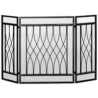 Simplie Fun 3-Panel Fireplace Screen with Metal Mesh