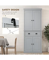72" Gray Beadboard Kitchen Pantry with 4 Doors and 3 Shelves