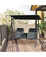 Streamdale Furniture 2-Seat Patio Swing Chair with Canopy, Table, and Bungie Suspension