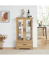 Simplie Fun Lighted Curio Glass Display Cabinet with Adjustable Shelves, Bulbs