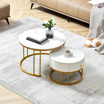 Simplie Fun Marble Nested Coffee Table Set (Gold)