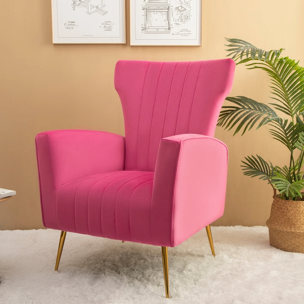 Simplie Fun Gold-Leg Velvet Wingback Accent Chair