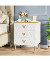 Tribesigns 3-Drawer Nightstand Set of 2, Luxury Bedside Table End Table with Storage Drawers and Golden Legs, Modern Nightstand for Bedroom