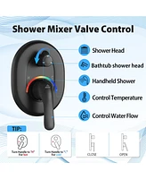 Casainc Circular Black Shower Faucet All-In-One Kit with Rough-in Valve