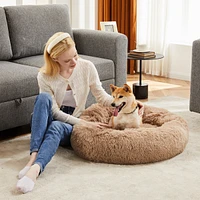 Streamdale Furniture Anti-Slip Round Fluffy Plush Faux Fur Cat Bed, large Brown