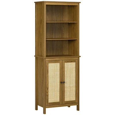 Simplie Fun Bookcase with Cabinet and Open Shelves, Tall Bookshelf, Walnut