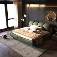 Upholstered Platform Bed with Padded Backrest and Solid Wood Frame