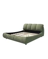 Upholstered Platform Bed with Padded Backrest and Solid Wood Frame