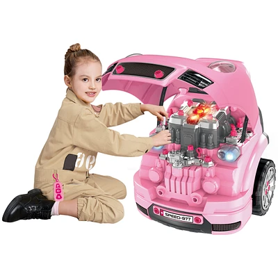 Simplie Fun Mechanic Kids Engine Workshop, 61 Pieces, Pink