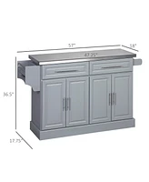 Portable Rolling Kitchen Island Cart with Storage and Stainless Steel Top