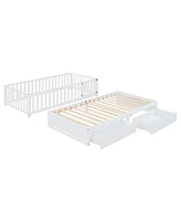 Twin Wood Daybed with Guardrails and Drawers