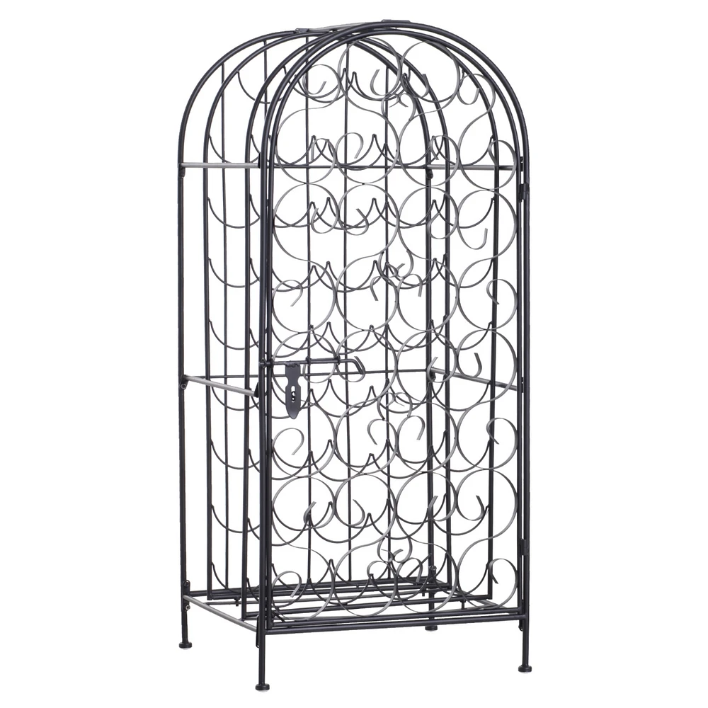 Simplie Fun 35 Bottle Wrought Iron Wine Rack Cabinet with Lock - Black