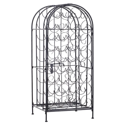 Streamdale Furniture 35 Bottle Wrought Iron Wine Rack Cabinet with Lock - Black