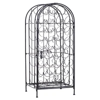 Simplie Fun 35 Bottle Wrought Iron Wine Rack Cabinet with Lock - Black