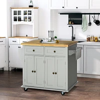 Mobile Kitchen Island with Spice Rack and Towel Rack