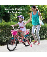 Gymax Inches Kids Bicycle w/ Doll Chair & Basket Kids Bike w/ Training Wheels Pink