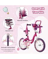 Costway 16'' Kids Bike with Doll Seat Girls Bicycle with Training Wheels for 4-7 Years Old Girl